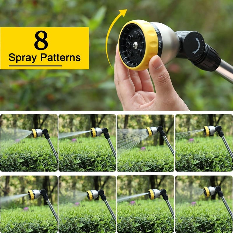 Fanhao 16 Inches Garden Watering Wand, 180° Rotating Head Hose Wand with Thumb Control Shut Off Valve 8 Patterns Heavy Duty Garden Hose Nozzle Yellow - Image 4